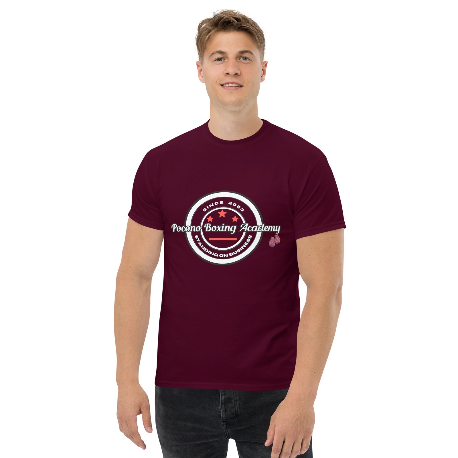 unisex-classic-tee-maroon-front-6837545dd9516