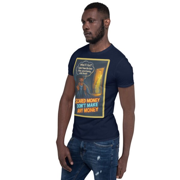 “Scared Money Don’t Make Any Money” Tee 68 unisex basic softstyle t shirt navy left front 684ee3a058e63