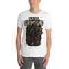 White unisex t-shirt with bold “Still Grinding” graphic featuring hooded skeleton and briefcase