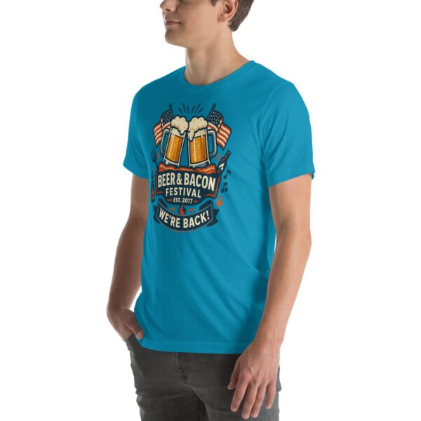 Beer & Bacon Festival 74 unisex staple t shirt aqua left front 68685fd42acc8