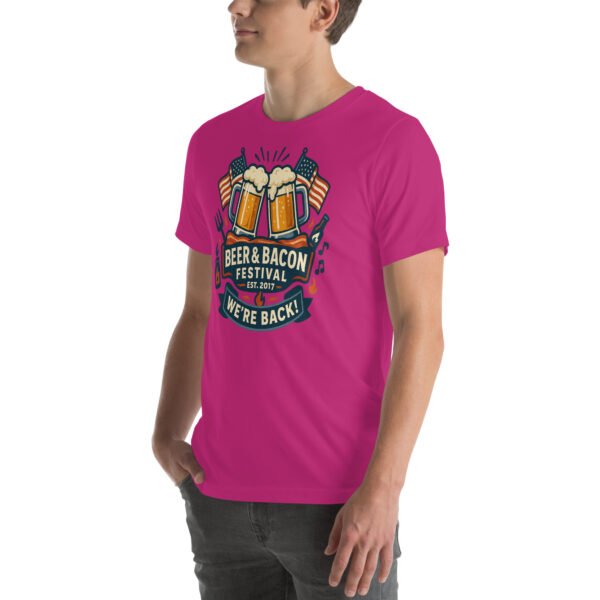 Beer & Bacon Festival 67 unisex staple t shirt berry left front 68685fd40d7c7