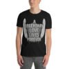Memorial graphic t-shirt with “A Legendary Love Lives Forever” text and feather design – Shai Valley