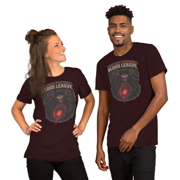 Man and woman wearing Fantasy Football Blood League unisex t-shirt