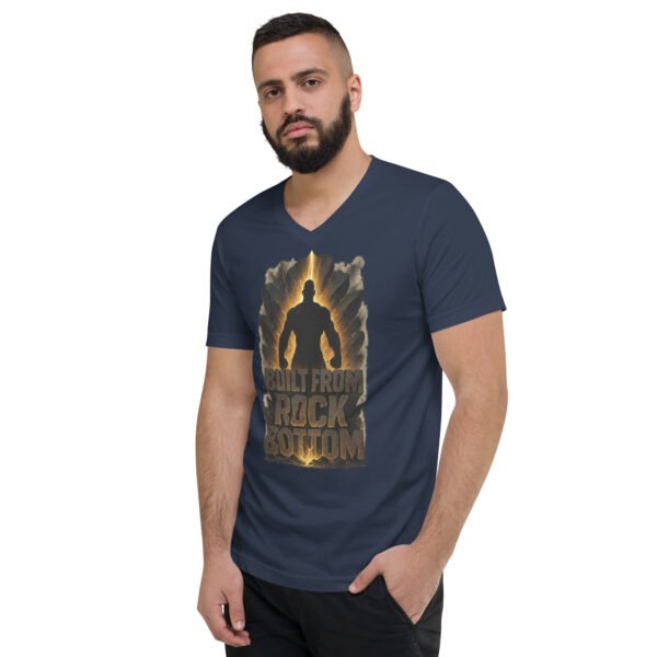 unisex v neck tee navy left front 689a706ae66fc