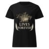 Women’s memorial tribute t-shirt with “A Legendary Love Lives Forever” text and feather design – Shai Valley