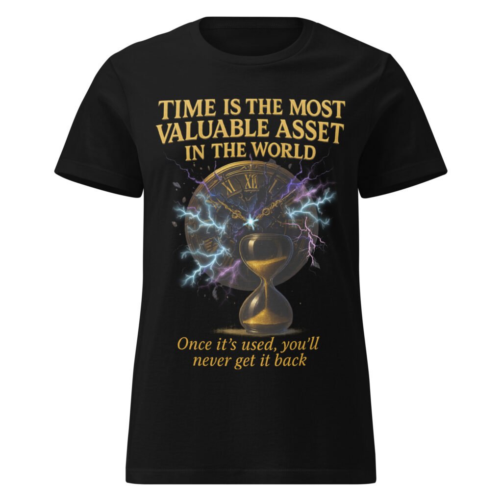 Time is the Most Valuable Asset graphic t-shirt with hourglass and clock – Shai Valley