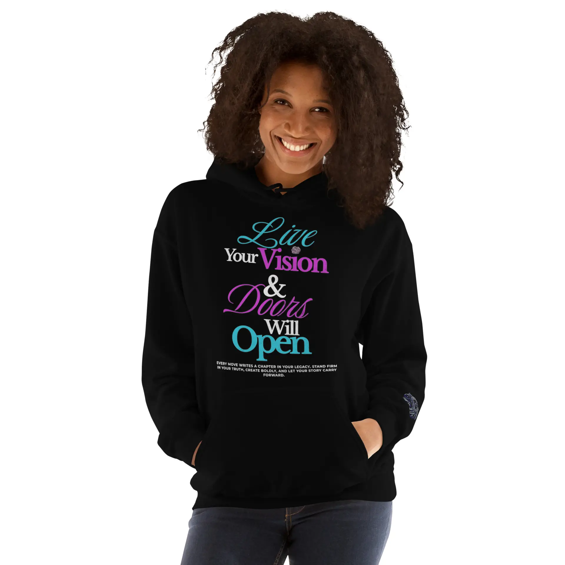 Live Your Vision Hoodie by Shai Valley front view motivational hoodie for women
