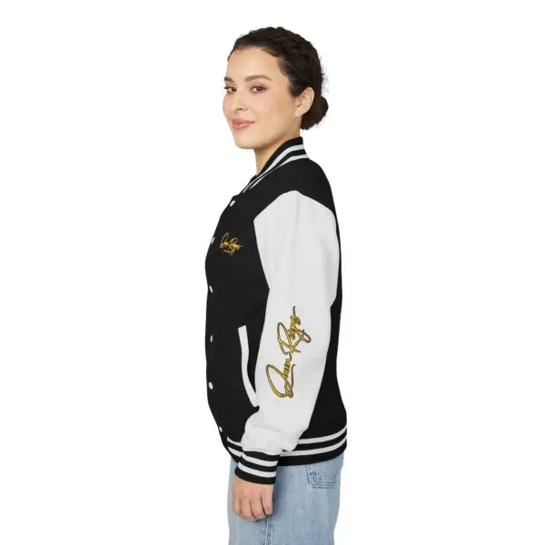 Queen Reigns Varsity Letterman Jacket | Shai Valley 9 Queen Reigns varsity letterman jacket side view by Shai Valley womens streetwear